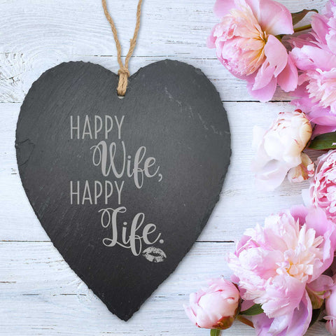 Schieferherz Happy Wife Happy Life