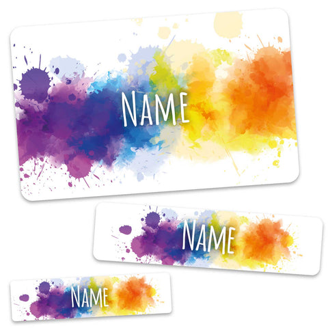 Schuletiketten mit Namen - Color Splash Design - 100 Aufkleber in verschiedenen Größen
