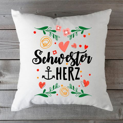 Bedrucktes Kissen mit Spruch Schwesterherz
