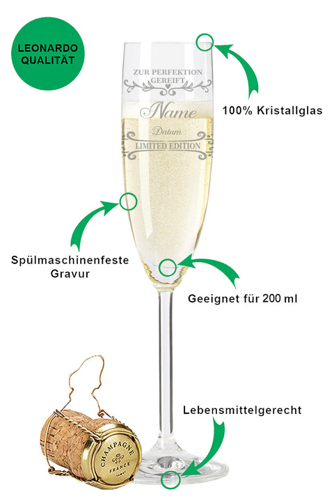 Leonardo Sektglas mit Gravur im "Zur Perfektion gereift" Design