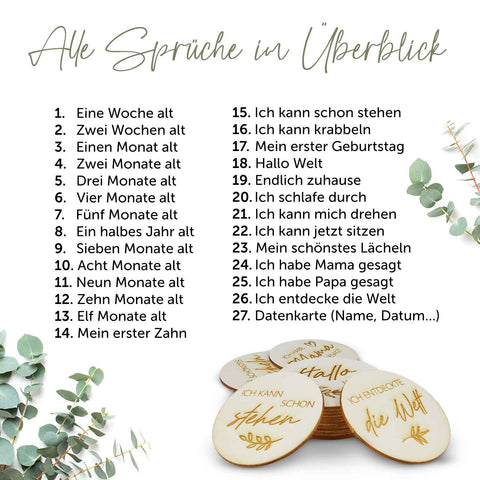 Gravierte Meilensteinkarten aus Holz - Mein erstes Jahr - mit Stoffbeutel als Geschenk