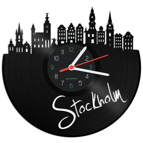 Schallplattenuhr Skyline Stockholm