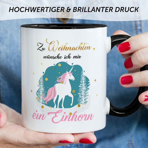 Bedruckte Tasse mit Weihnachtsmotiv - Zu Weihnachten wünsche ich mir ein Einhorn