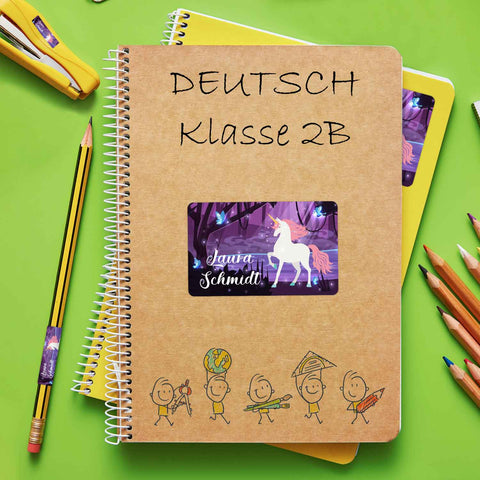 Schuletiketten mit Namen - Magischer Wald Design - 100 Aufkleber in verschiedenen Größen