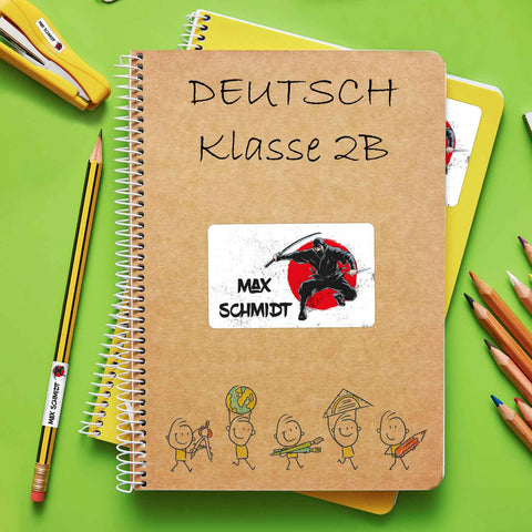 Schuletiketten mit Namen - Ninja Design - 100 Aufkleber in verschiedenen Größen