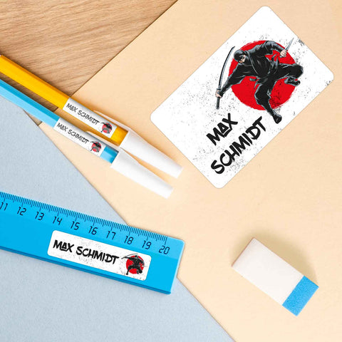 Schuletiketten mit Namen - Ninja Design - 100 Aufkleber in verschiedenen Größen