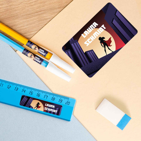 Schuletiketten mit Namen - Superheld Design - 100 Aufkleber in verschiedenen Größen