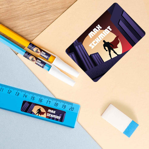 Schuletiketten mit Namen - Superheld Design - 100 Aufkleber in verschiedenen Größen