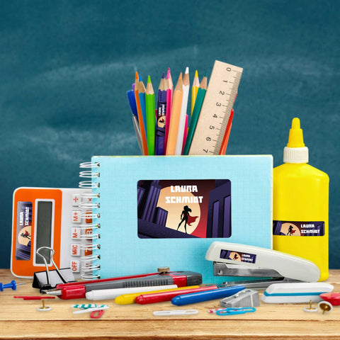 Schuletiketten mit Namen - Superheld Design - 100 Aufkleber in verschiedenen Größen