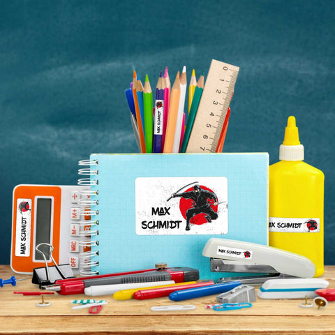 Schuletiketten mit Namen - Ninja Design - 100 Aufkleber in verschiedenen Größen