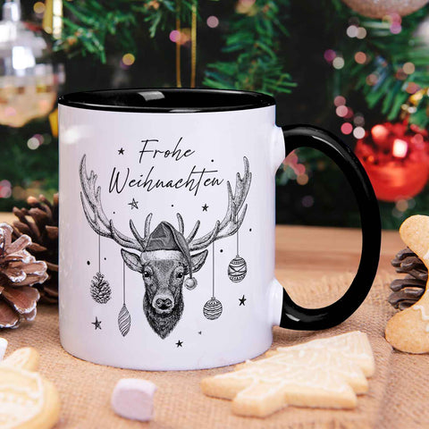 Bedruckte Tasse mit Weihnachtsmotiv im Frohe Weihnachten Elch Design