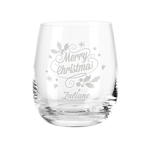 Teelicht mit Gravur - Weihnachtsdeko - Merry Christmas Swirls - Personalisiert mit Name