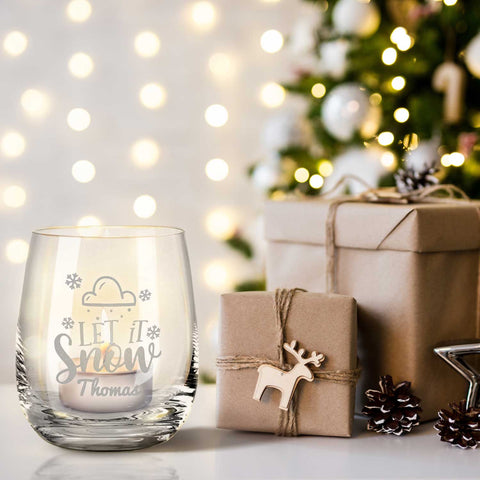 Teelicht mit Gravur - Weihnachtsdeko - Let it snow Wolke - Personalisiert mit Name
