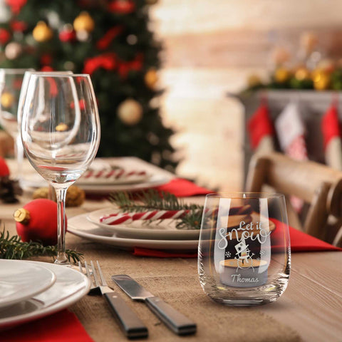 Teelicht mit Gravur - Weihnachtsdeko - Let it snow - Personalisiert mit Name
