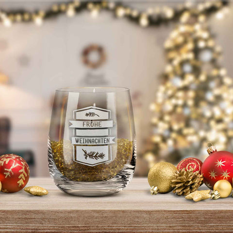 Teelicht mit Gravur - Weihnachtsdeko - Frohe Weihnachten Ast