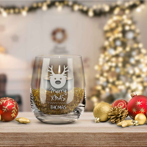Teelicht mit Gravur - Weihnachtsdeko - Merry X Mas - Personalisiert mit Name