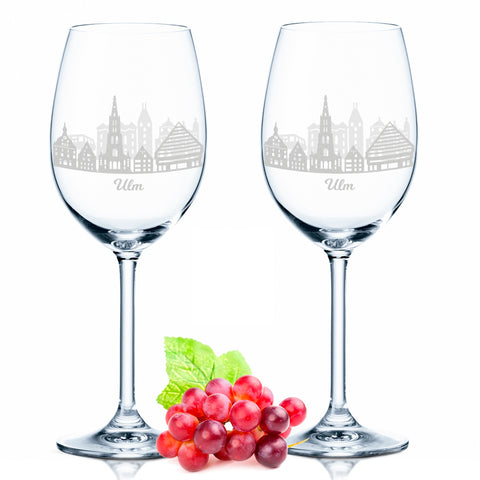 Leonardo Weingläser mit Gravur - Skyline Ulm im Set