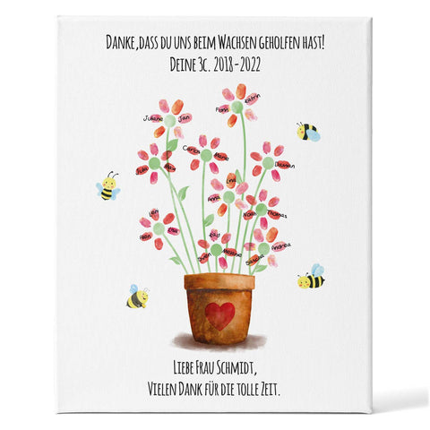Personalisierte Leinwand - Geschenk zum Abschied für Erzieher und Lehrer - Blumentopf