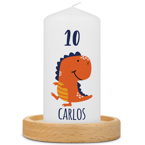 Kleine Geburtstagskerze "Kleine Dinos Geburtstag" mit Namen und Alter