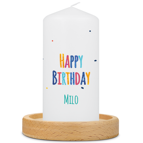 Kleine Kerze "Happy Birthday" mit Namen und Alter zum Geburtstag