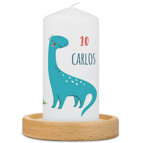 Kleine Geburtstagskerze "Langhals Dinos Geburtstag" mit Namen und Alter
