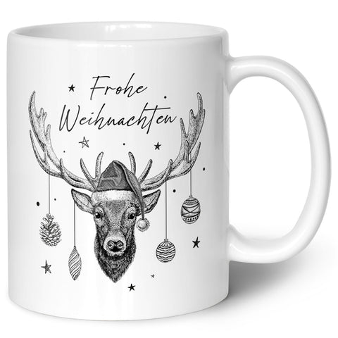 Bedruckte Tasse mit Weihnachtsmotiv im Frohe Weihnachten Elch Design