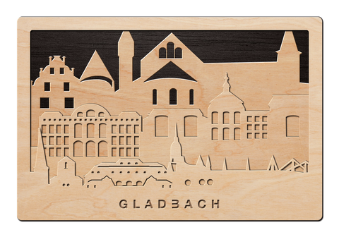 3D Wandbild aus Holz Skyline Gladbach
