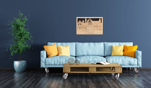 3D Wandbild aus Holz Skyline Gladbach