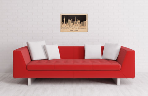 3D Wandbild aus Holz Skyline Hamburg