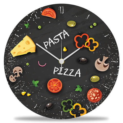 Wanduhr aus Holz Pizza Pasta