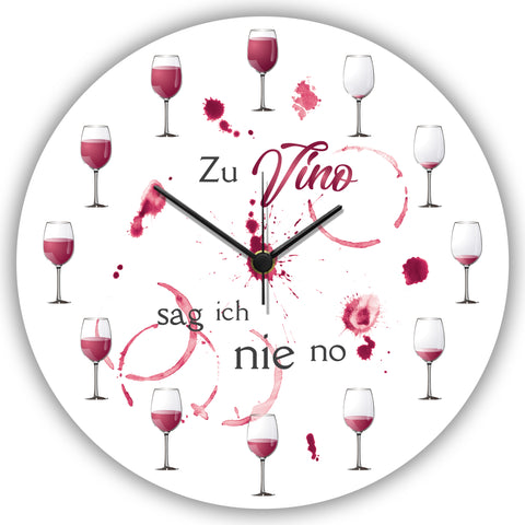 Wanduhr aus Holz Zu Vino sag ich nie no - mit UV Druck