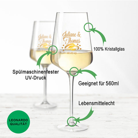 Leonardo Weingläser mit UV-Druck im "Golden Wedding Ring" Design als Set