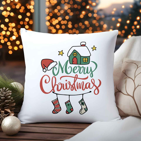 Kissen mit Weihnachtsmotiv - Merry Christmas Home - Weihnachtsdeko - Geschenke für Frauen & Männer