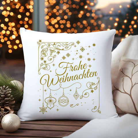 Kissen mit Weihnachtsmotiv - Frohe Weihnachten Golden - Weihnachtsdeko - Geschenke für Sie & Ihn