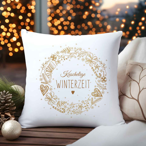 Kissen mit Weihnachtsmotiv - Kuschelige Winterzeit - Weihnachtsdeko - Geschenke für Frauen & Männer