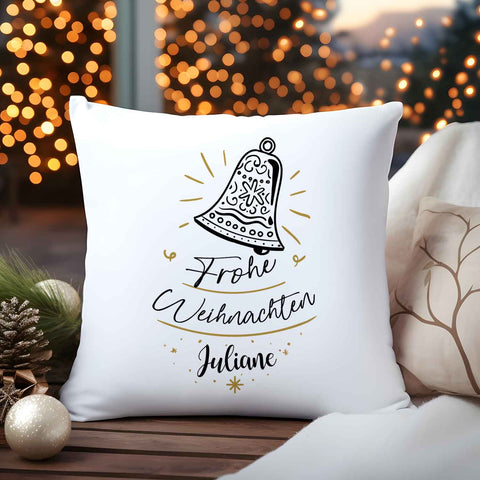 Kissen mit Weihnachtsmotiv und Namen - Weihnachtsglocke - Weihnachtsdeko - Geschenk für Sie & Ihn