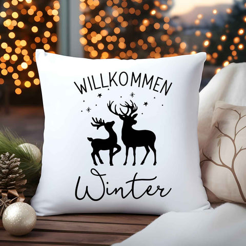 Kissen mit Weihnachtsmotiv - Willkommen Winter - Weihnachtsdeko - Geschenk für Frauen & Männer