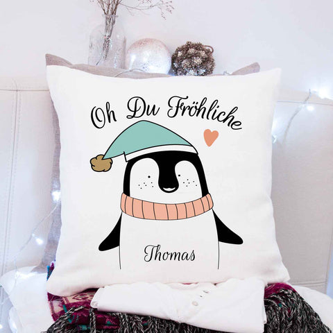 Kissen mit Weihnachtsmotiv und Name - Oh Du Fröhliche - Weihnachtsdeko - Für Frauen & Männer