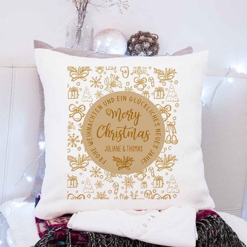 Kissen mit Weihnachtsmotiv und Name - Merry Christmas Brown - Weihnachtsdeko - Für Sie & Ihn