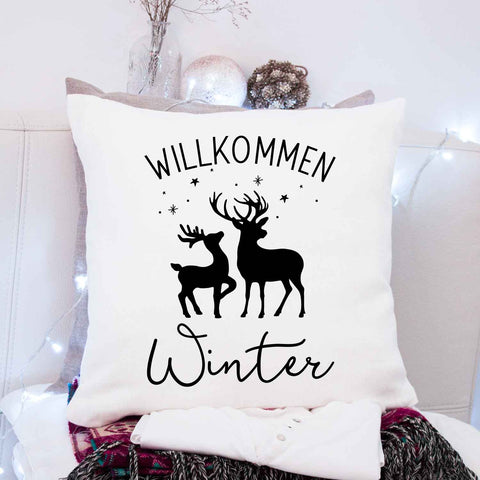 Kissen mit Weihnachtsmotiv - Willkommen Winter - Weihnachtsdeko - Geschenk für Frauen & Männer