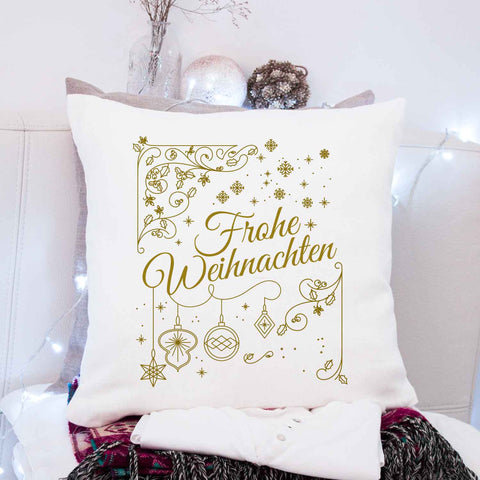 Kissen mit Weihnachtsmotiv - Frohe Weihnachten Golden - Weihnachtsdeko - Geschenke für Sie & Ihn