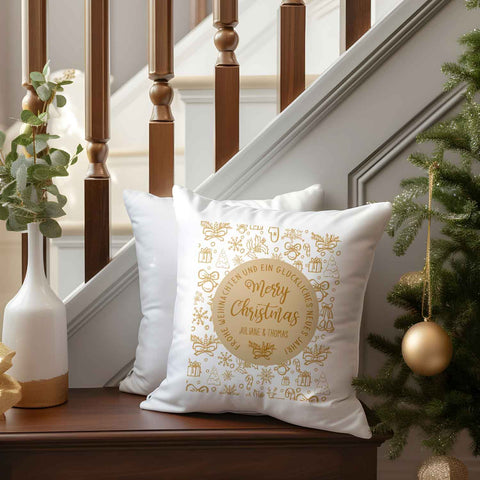 Kissen mit Weihnachtsmotiv und Name - Merry Christmas Brown - Weihnachtsdeko - Für Sie & Ihn