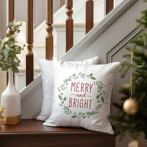 Kissen mit Weihnachtsmotiv - Merry and Bright - Weihnachtsdeko - Geschenke für Frauen & Männer