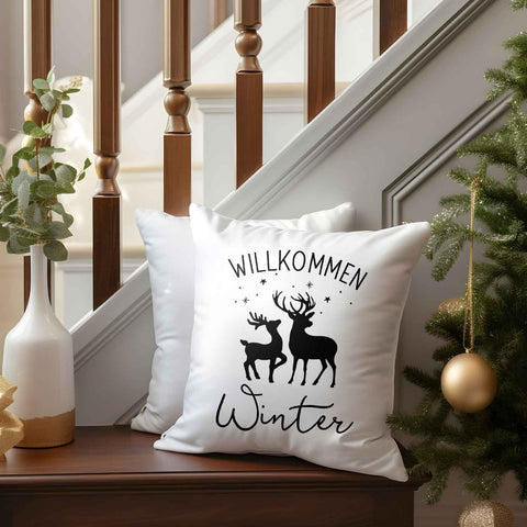 Kissen mit Weihnachtsmotiv - Willkommen Winter - Weihnachtsdeko - Geschenk für Frauen & Männer