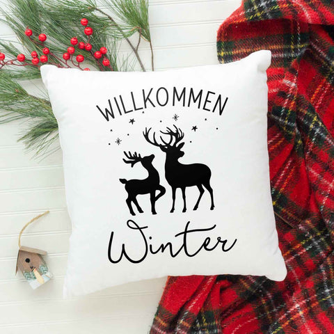 Kissen mit Weihnachtsmotiv - Willkommen Winter - Weihnachtsdeko - Geschenk für Frauen & Männer
