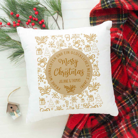 Kissen mit Weihnachtsmotiv und Name - Merry Christmas Brown - Weihnachtsdeko - Für Sie & Ihn