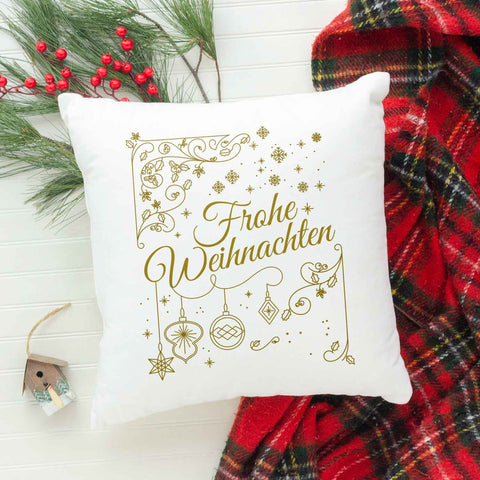 Kissen mit Weihnachtsmotiv - Frohe Weihnachten Golden - Weihnachtsdeko - Geschenke für Sie & Ihn