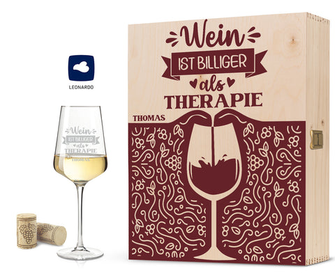 Leonardo Weinglas mit Gravur "Wein ist billiger als Therapie"