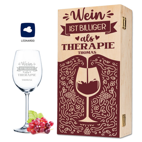 Leonardo Weinglas mit Gravur "Wein ist billiger als Therapie"