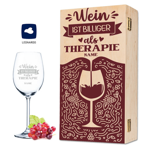 Leonardo Weinglas mit Gravur "Wein ist billiger als Therapie"
